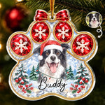 Custom Pet Photo Christmas Paw Print Gifts For Dog And Cat Lovers - Personalized Acrylic Ornament