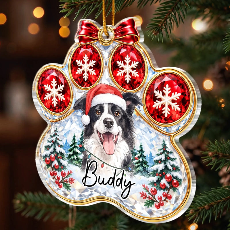 Custom Pet Photo Christmas Paw Print Gifts For Dog And Cat Lovers - Personalized Acrylic Ornament