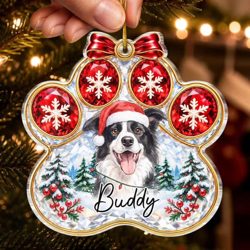 Custom Pet Photo Christmas Paw Print Gifts For Dog And Cat Lovers - Personalized Acrylic Ornament