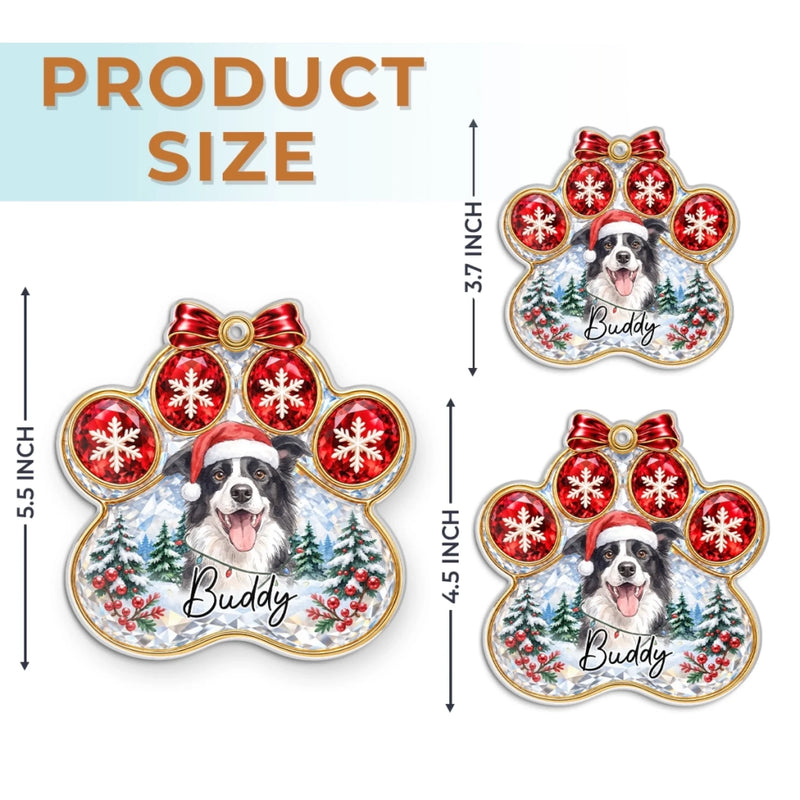 Custom Pet Photo Christmas Paw Print Gifts For Dog And Cat Lovers - Personalized Acrylic Ornament