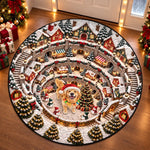Custom Pet Photo Christmas Village Decor Gifts For Dog And Cat Lovers - Personalized Quilted Round Mat