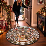 Custom Pet Photo Christmas Village Decor Gifts For Dog And Cat Lovers - Personalized Quilted Round Mat