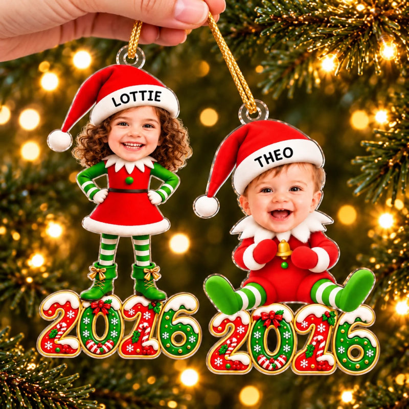 Custom Photo Christmas Elf Family Gifts - Personalized Acrylic Ornament