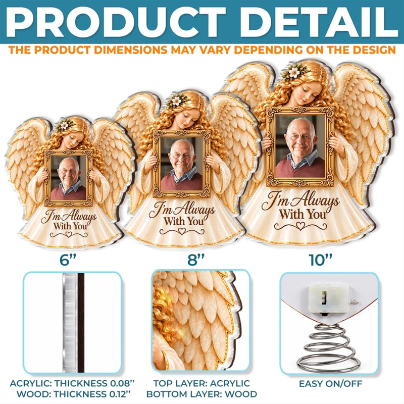 Custom Photo Guardian Angel Memorial Keepsake - Personalized LED Tree Topper