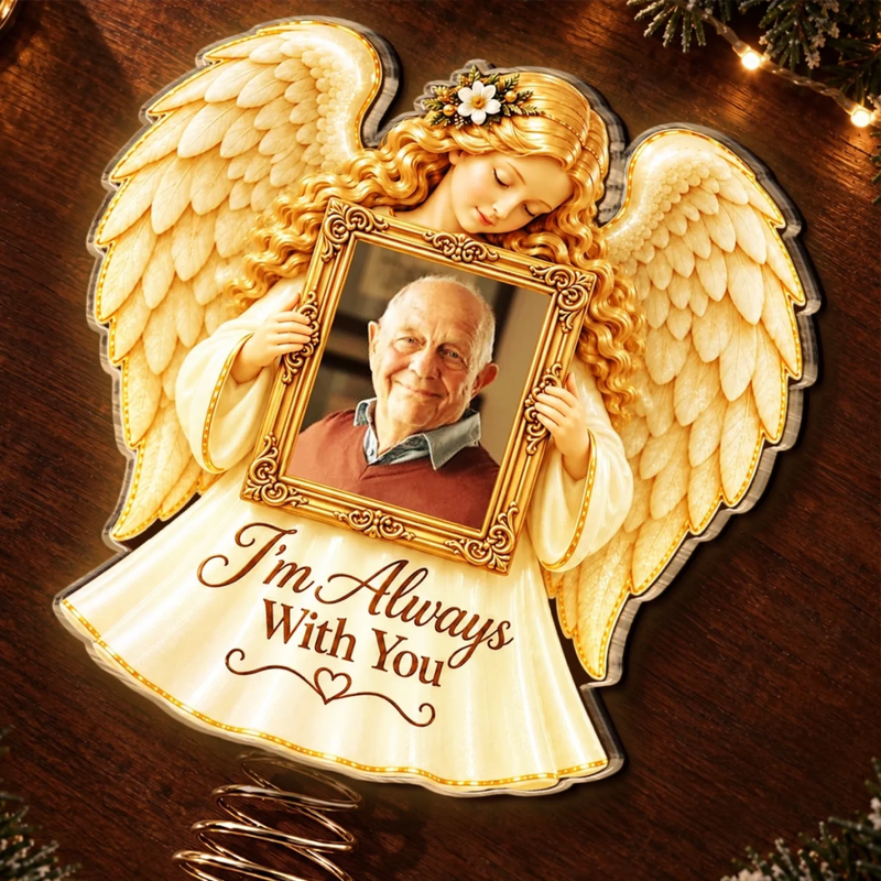 Custom Photo Guardian Angel Memorial Keepsake - Personalized LED Tree Topper