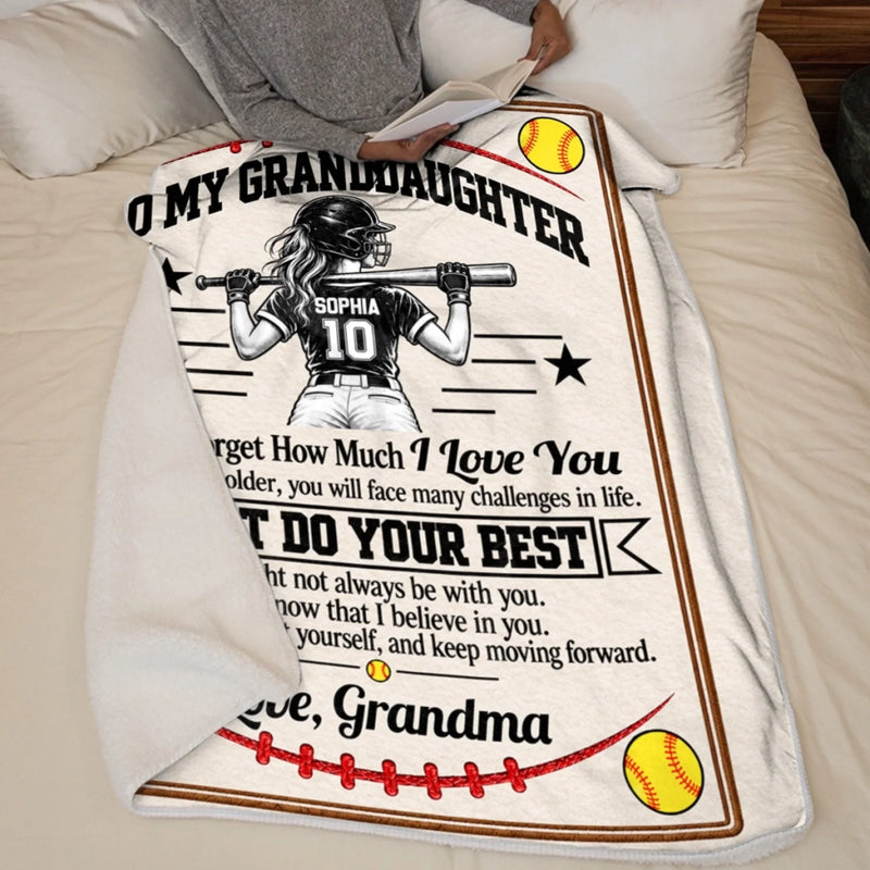 Custom Name Softball Gifts For Granddaughter - Personalized Blanket