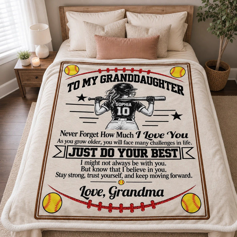 Custom Name Softball Gifts For Granddaughter - Personalized Blanket