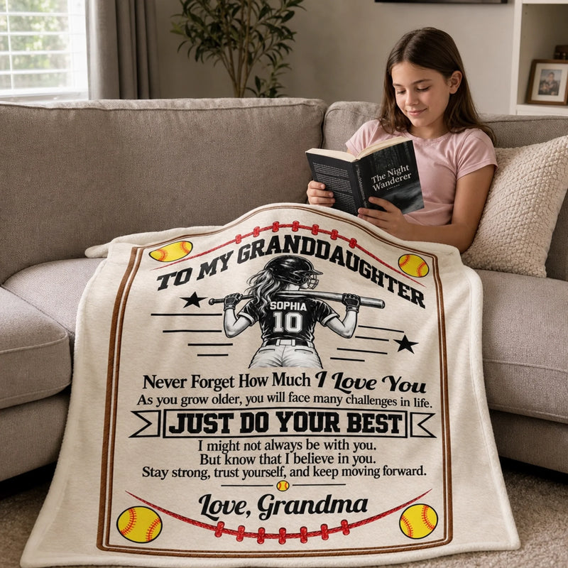 Custom Name Softball Gifts For Granddaughter - Personalized Blanket