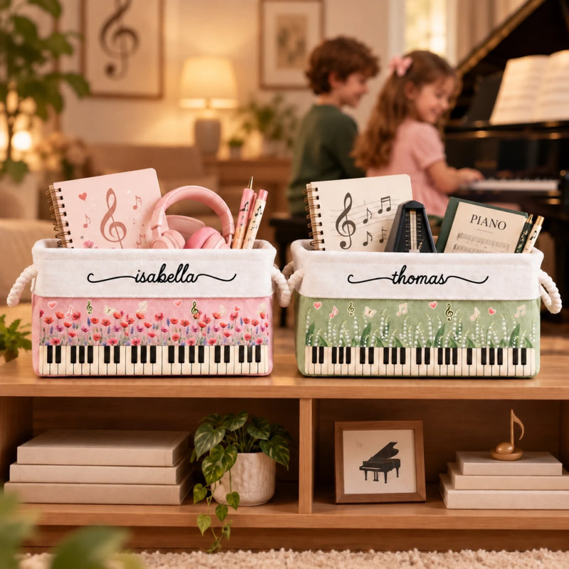 Custom Name Birth Month Flower Music Gifts For Piano Lovers - Personalized Storage Basket