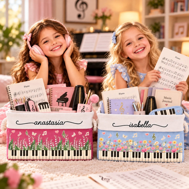 Custom Name Birth Month Flower Music Gifts For Piano Lovers - Personalized Storage Basket