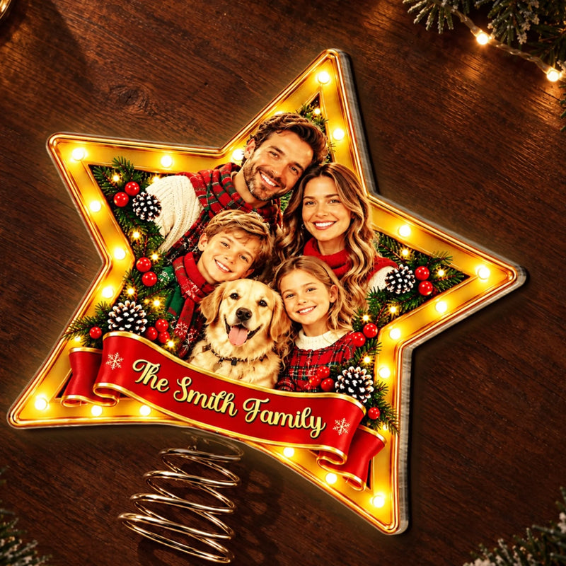 Custom Photo Christmas Family Gifts - Personalized LED Tree Topper