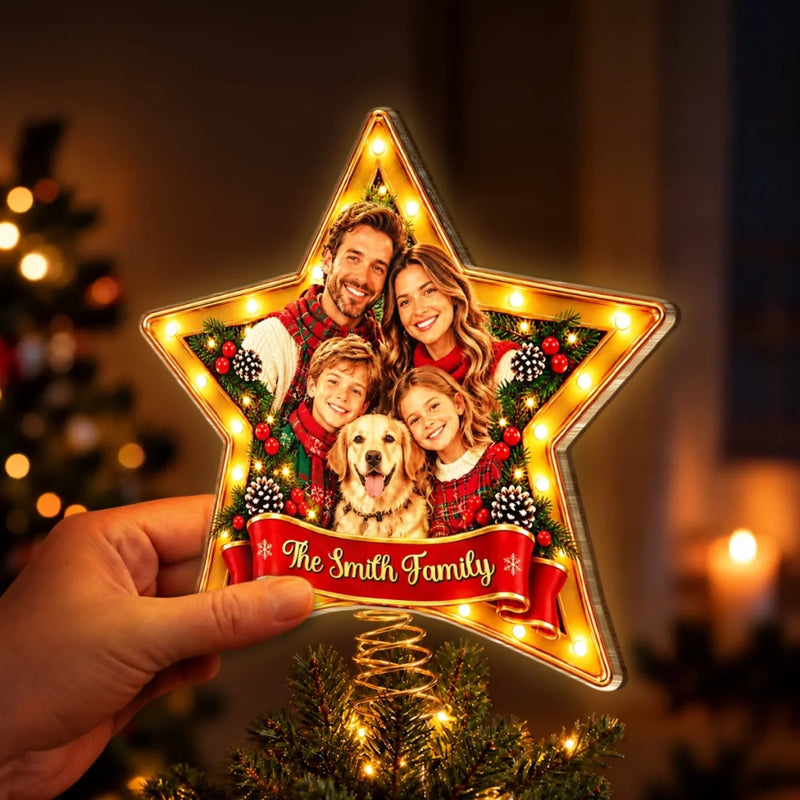 Custom Photo Christmas Family Gifts - Personalized LED Tree Topper