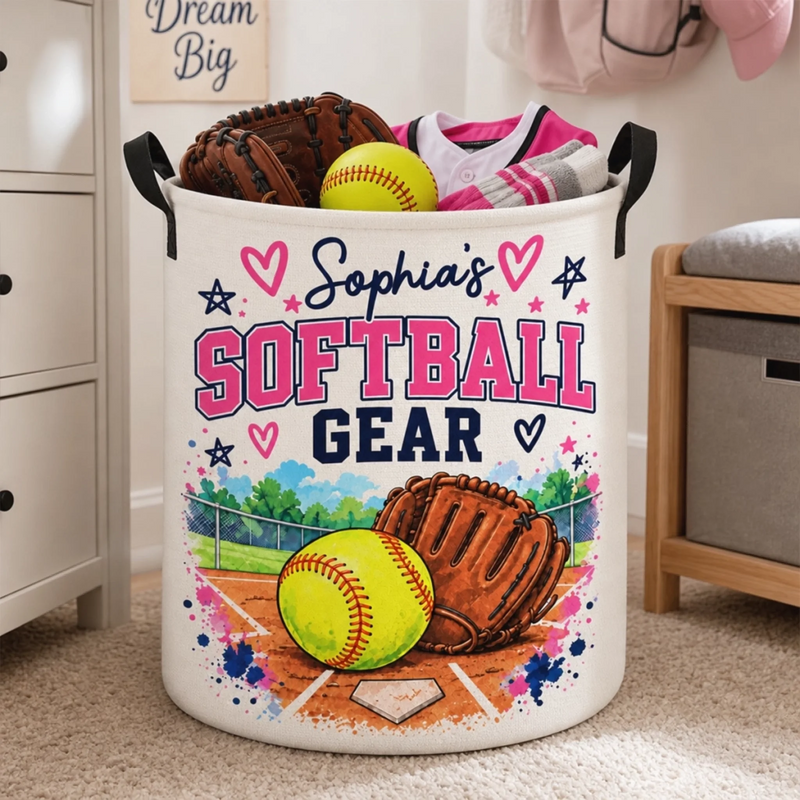 Custom Name Softball Gear Gifts For Players - Personalized Laundry Basket