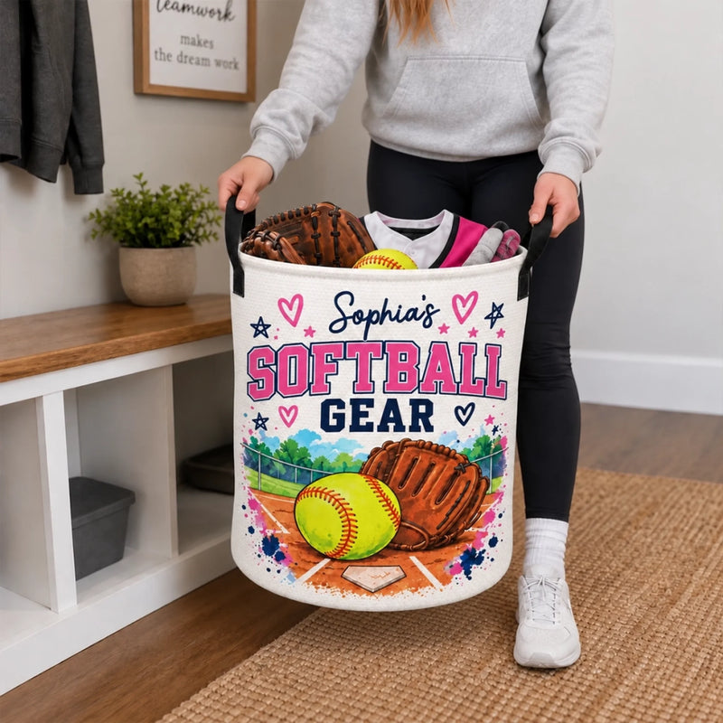 Custom Name Softball Gear Gifts For Players - Personalized Laundry Basket