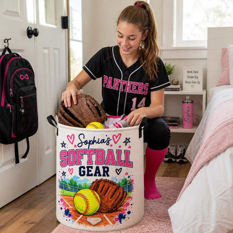 Custom Name Softball Gear Gifts For Players - Personalized Laundry Basket