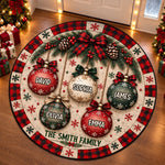 Custom Name Christmas Bauble Family Decor - Personalized Quilted Round Mat