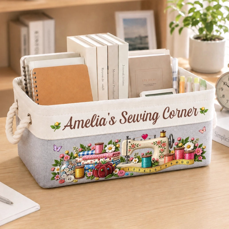 Custom Name Sewing Corner Gifts For Crafters, Seamstresses - Personalized Storage Basket