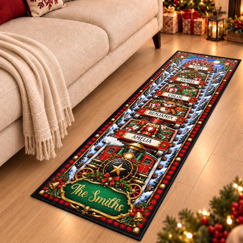 Custom Christmas Train Family Decor - Personalized Christmas Rug