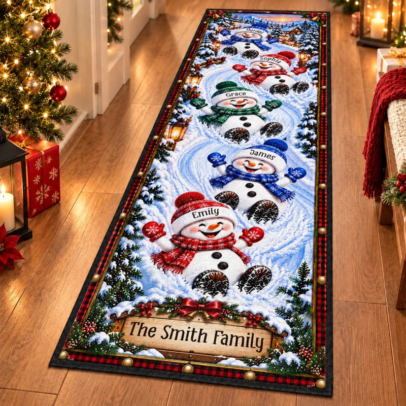 Custom Name Christmas Snowman Family Decor - Personalized Runner Rug