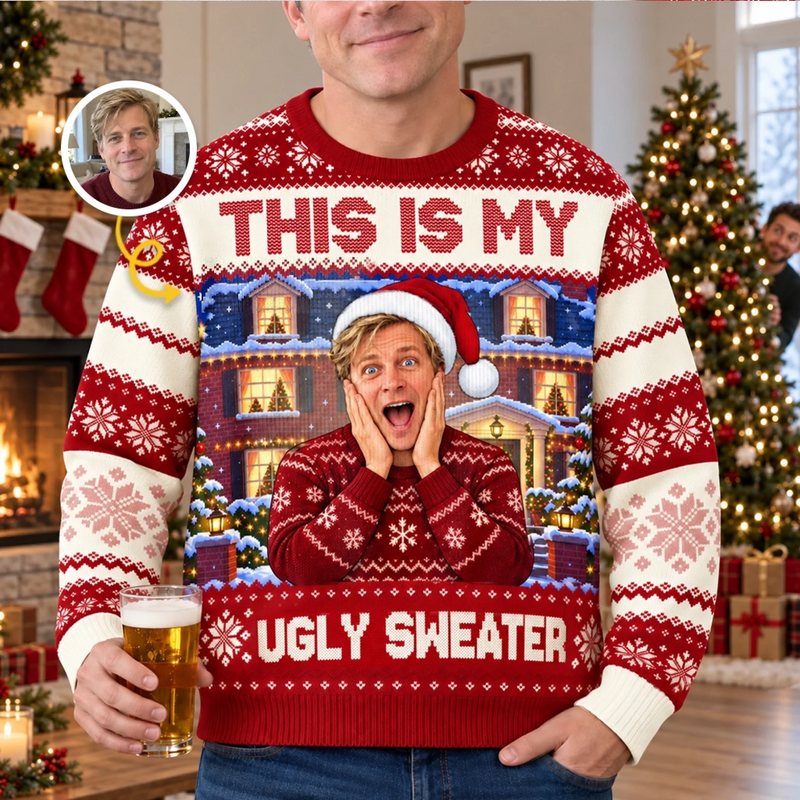 Custom Photo Funny Christmas Gifts for Men - Personalized Ugly Sweatshirt
