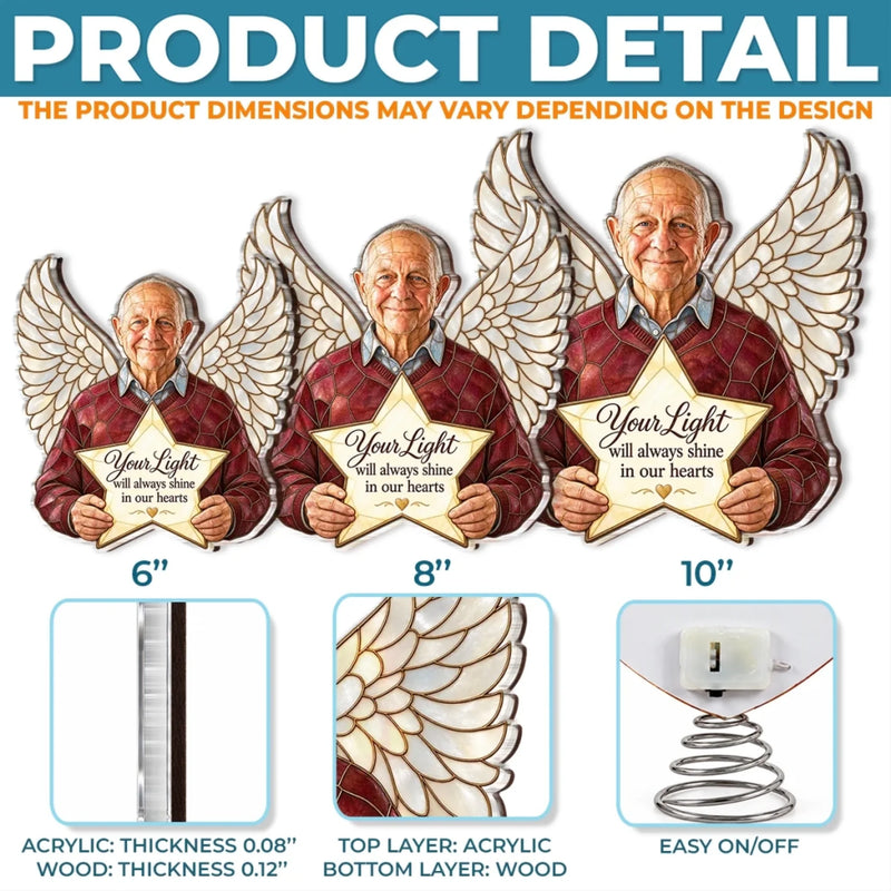 Custom Photo Memorial Angel Christmas Decor - Personalized LED Tree Topper