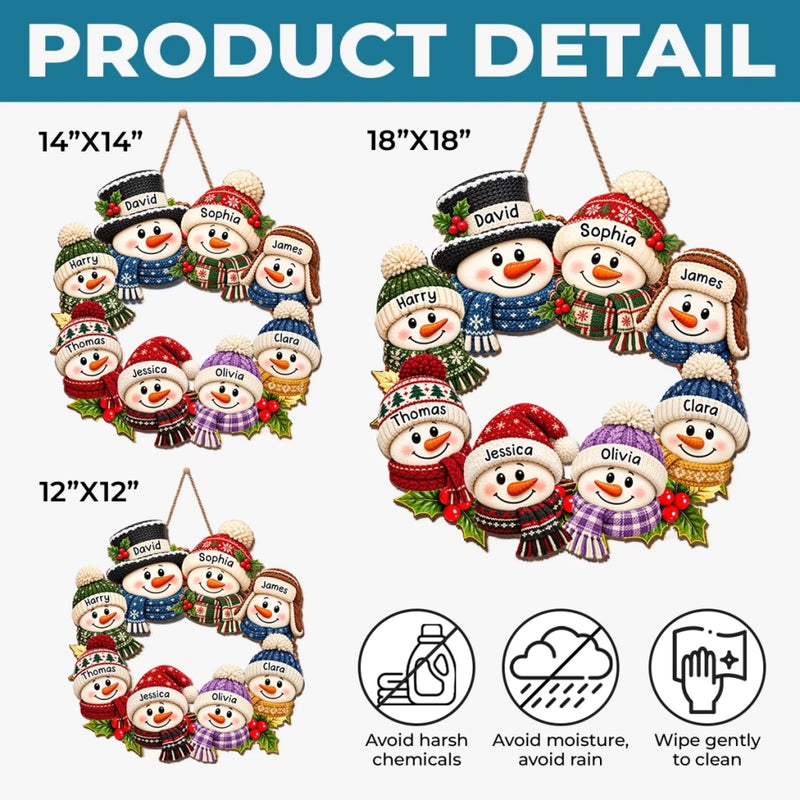 Custom Name Christmas Snowman Family Decor - Personalized Custom Shaped Wood Sign