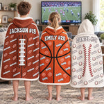 Custom Name And Number Sports Gifts For Kids - Personalized Wearable Blanket Hoodie