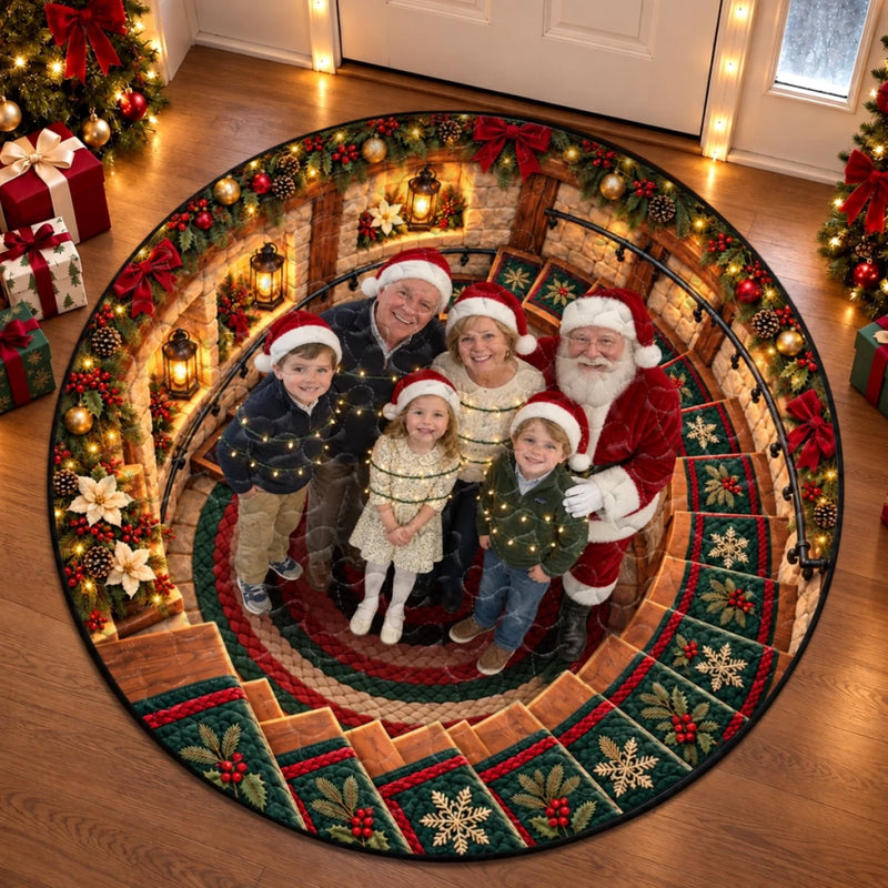Custom Photo Santa Family Keepsake Decor - Personalized Quilted Round Mat