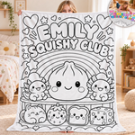 Custom Name Cute Squishy Club Gifts for Kids - Personalized Doodle Blanket