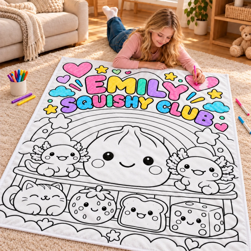 Custom Name Cute Squishy Club Gifts for Kids - Personalized Doodle Blanket