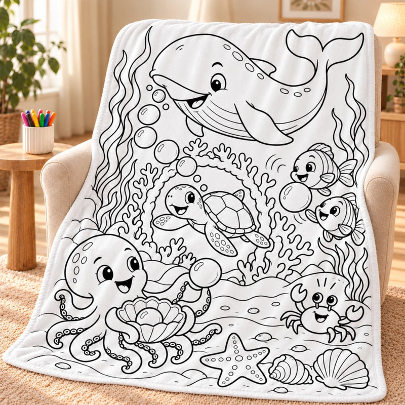 Custom Cute Animal Coloring Backyard Gifts for Kids - Personalized Doodle Blanket