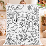 Custom Cute Animal Coloring Backyard Gifts for Kids - Personalized Doodle Blanket