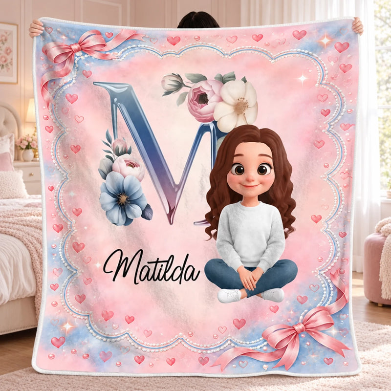 Custom Name Floral Monogram Gifts for Girls - Personalized Blanket