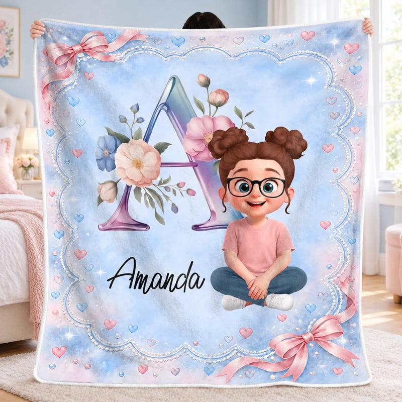 Custom Name Floral Monogram Gifts for Girls - Personalized Blanket