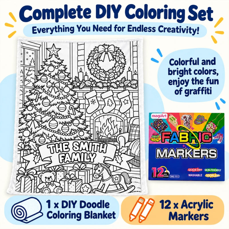 Custom Name Christmas Coloring Gifts for Families - Personalized Doodle Blanket
