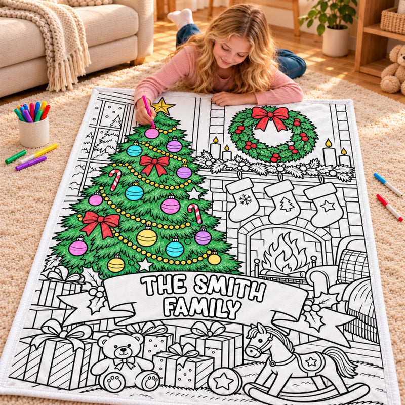Custom Name Christmas Coloring Gifts for Families - Personalized Doodle Blanket