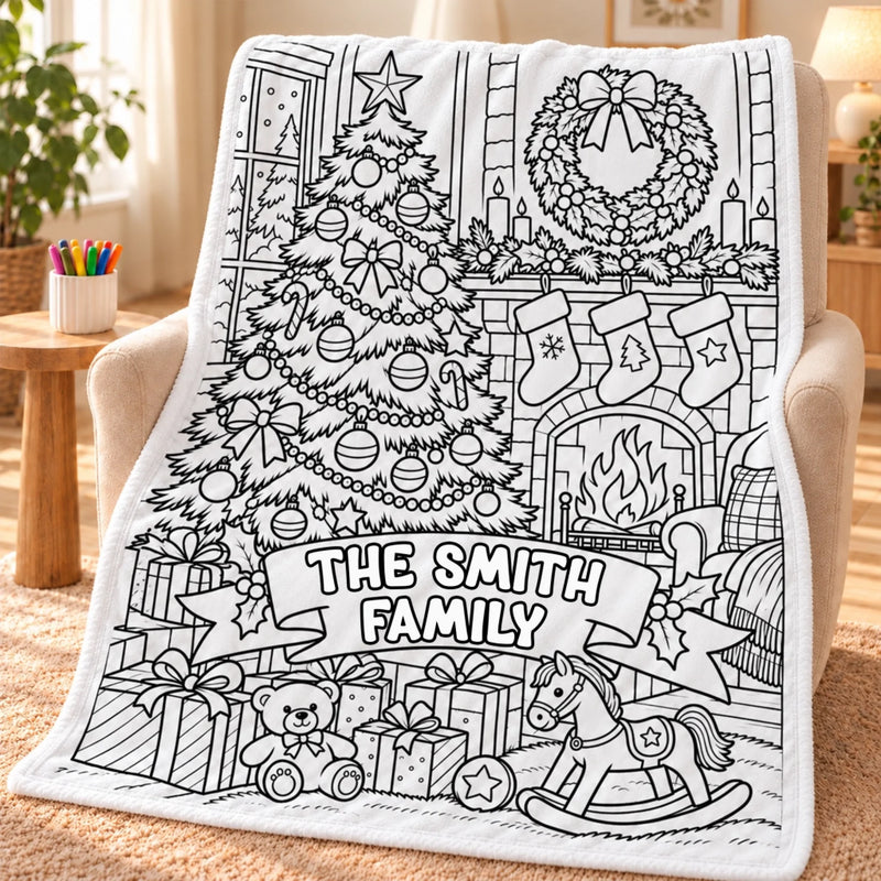 Custom Name Christmas Coloring Gifts for Families - Personalized Doodle Blanket