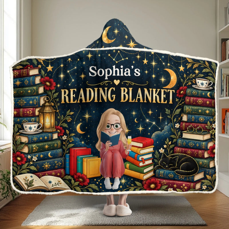 Custom Name Reading Blanket Gifts For Book Lovers, Bookworms, Reader - Personalized Wearable Blanket Hoodie