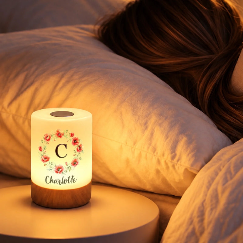 Custom Name Floral Gifts For Women - Personalized Dimmable Touch Night Light