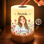 Custom Photo Floral Portrait Gifts For Women - Personalized Dimmable Touch Night Light