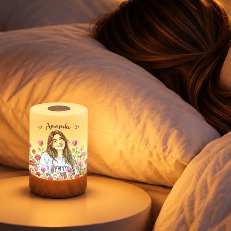 Custom Photo Floral Portrait Gifts For Women - Personalized Dimmable Touch Night Light