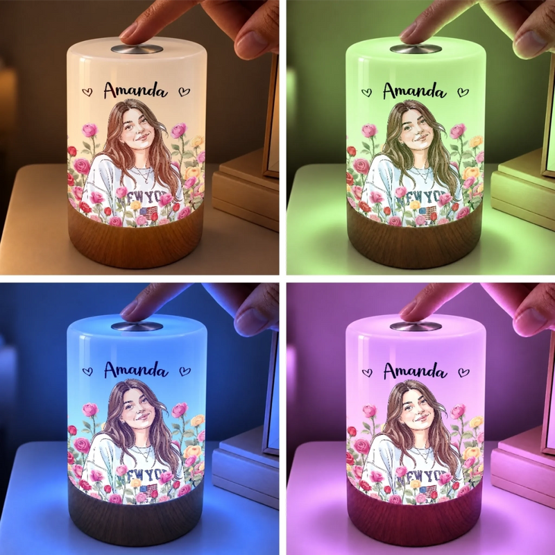 Custom Photo Floral Portrait Gifts For Women - Personalized Dimmable Touch Night Light