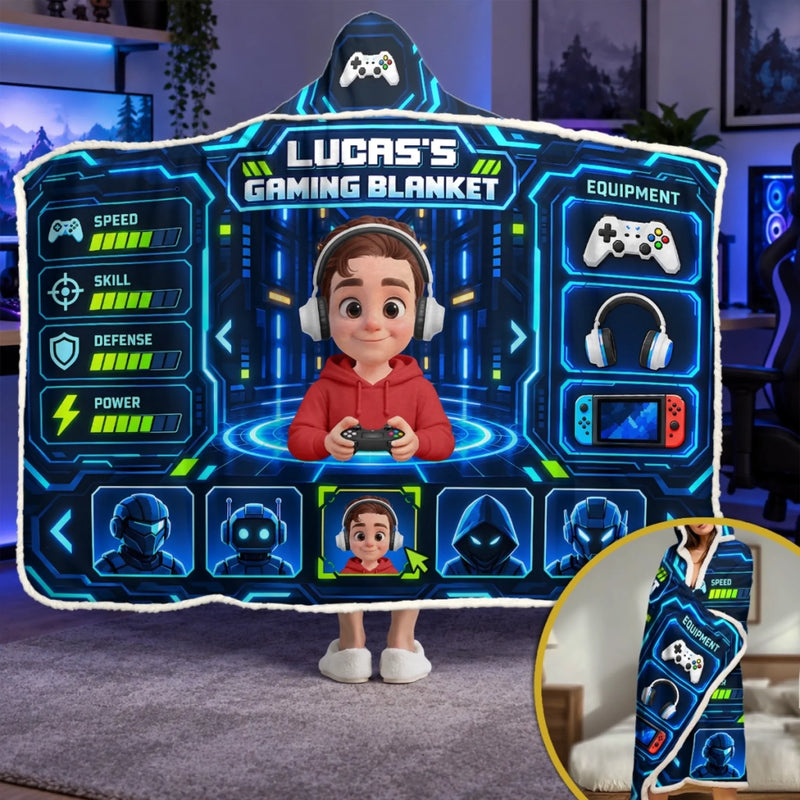 Custom Gaming Station Gifts for Kids - Personalized Wearable Blanket Hoodie
