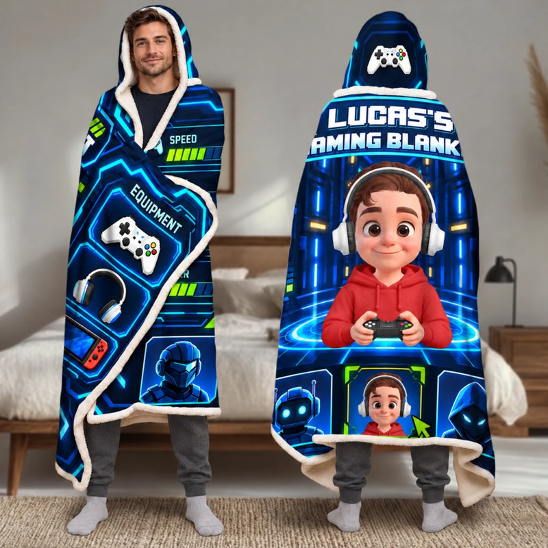 Custom Gaming Station Gifts for Kids - Personalized Wearable Blanket Hoodie