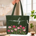 Custom Name Floral Gifts For Women - Personalized Corduroy Tote Bag