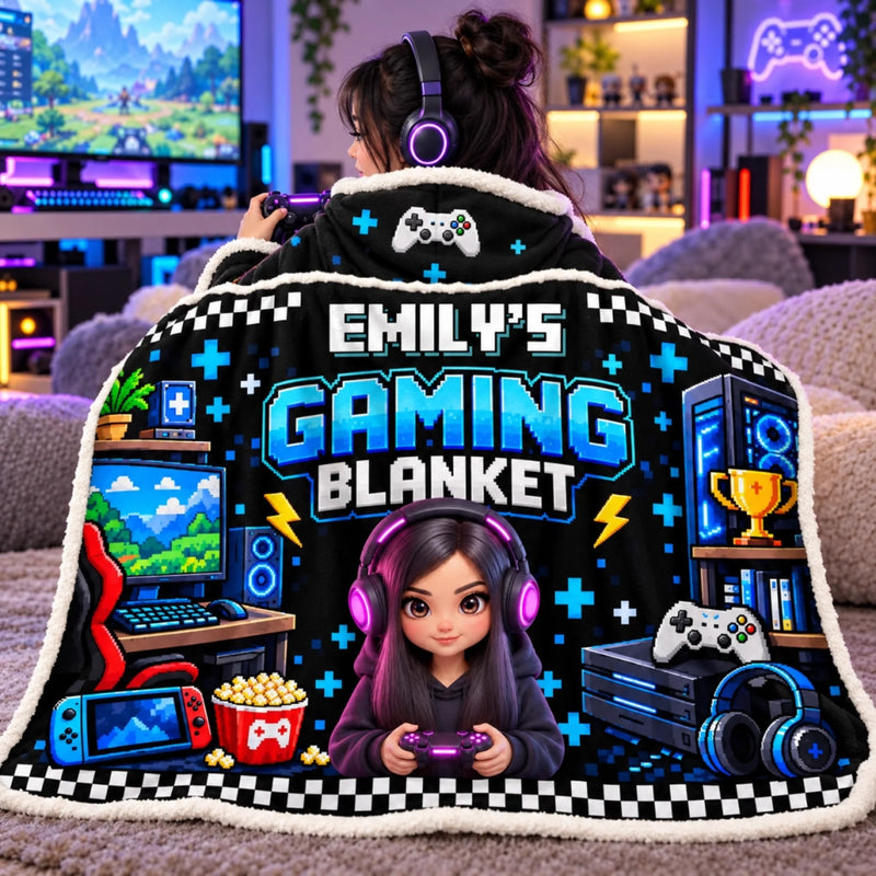 Custom Name Gaming Gifts For Gamers and Gaming Lovers - Personalized Wearable Blanket Hoodie