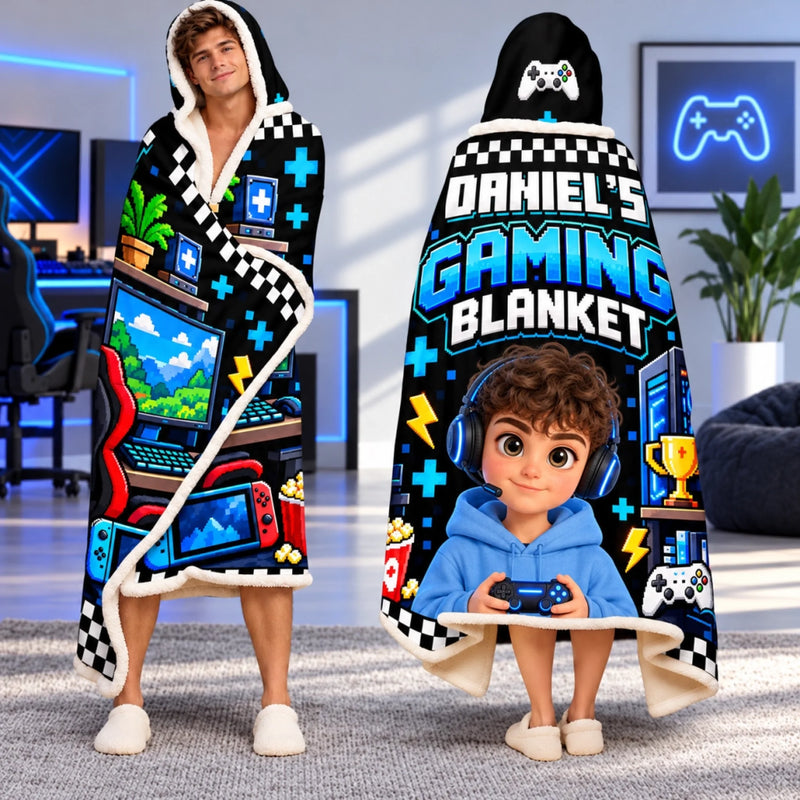 Custom Name Gaming Gifts For Gamers and Gaming Lovers - Personalized Wearable Blanket Hoodie