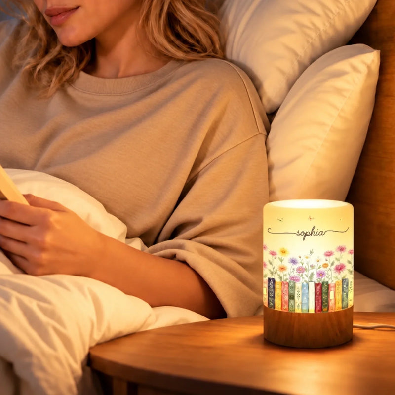 Custom Name Floral Bookshelf Gifts For Book Lovers - Personalized Dimmable Touch Night Light