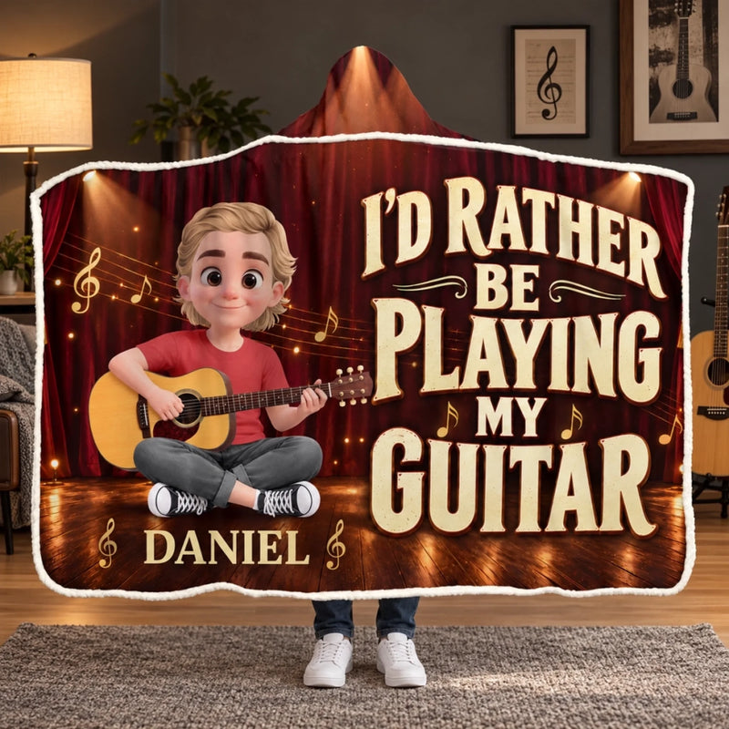 Custom Name Young Guitarist Gifts for Kids - Personalized Wearable Blanket Hoodie