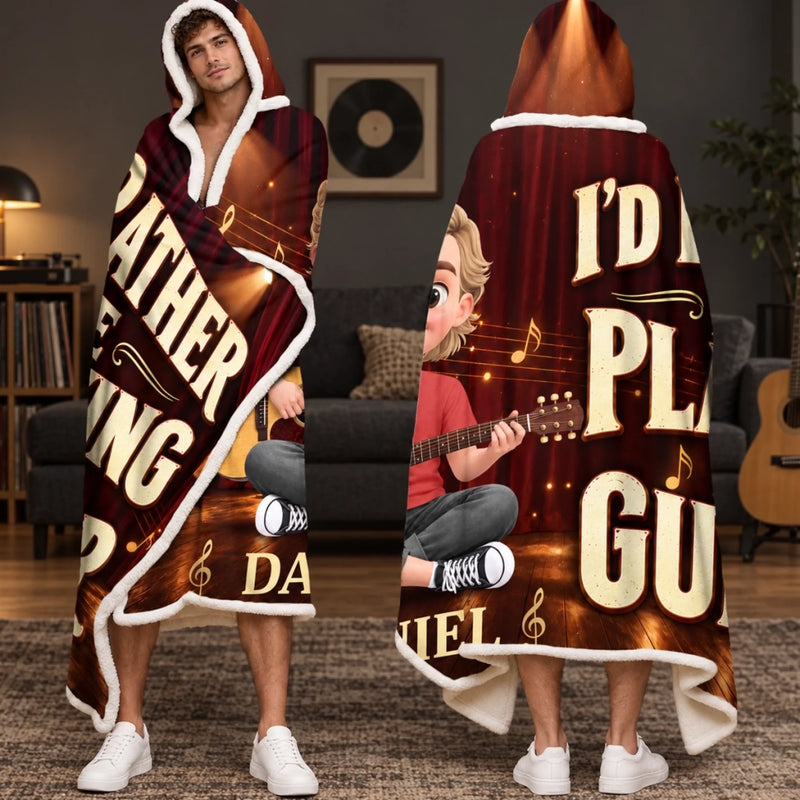 Custom Name Young Guitarist Gifts for Kids - Personalized Wearable Blanket Hoodie